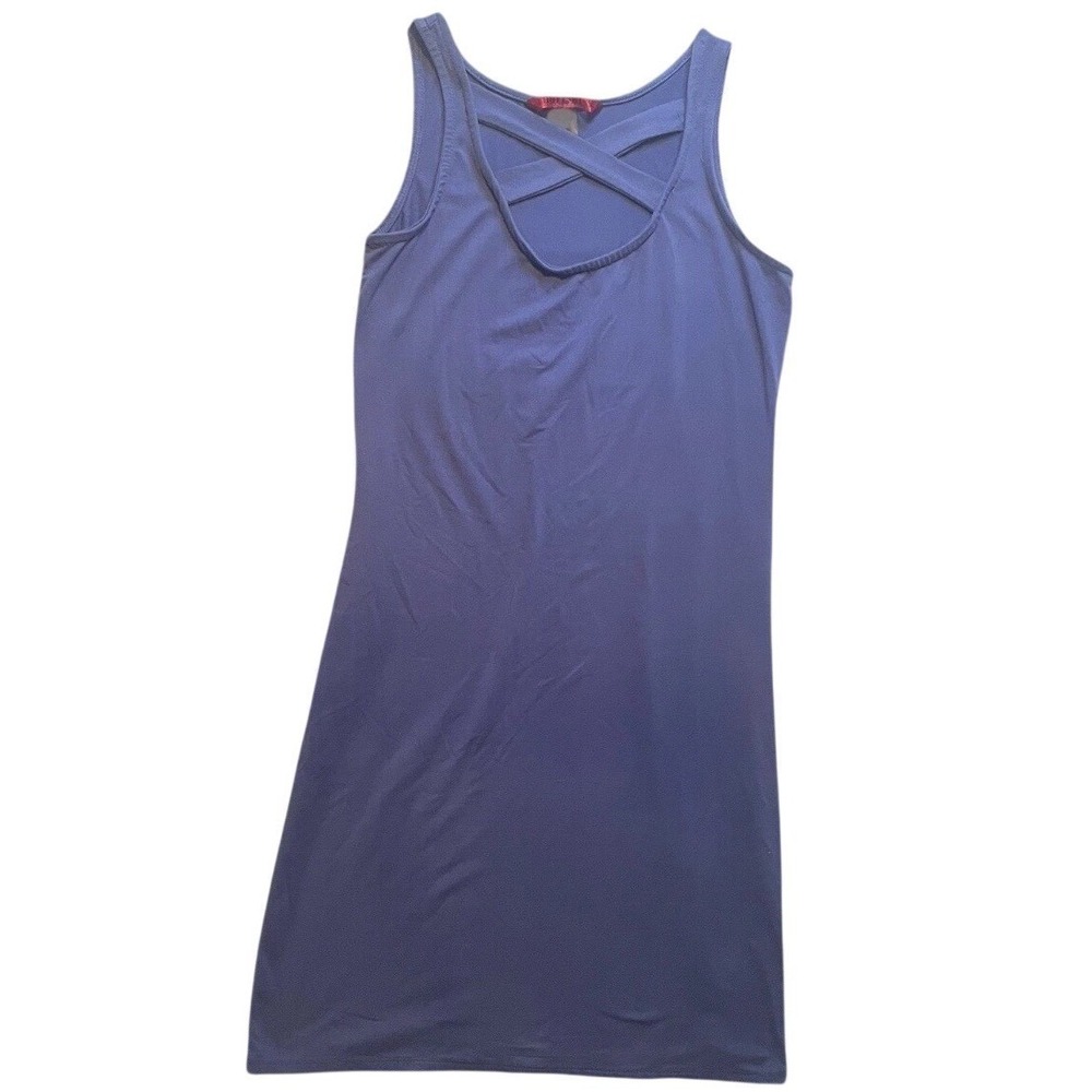 Hot Kiss Tank Dress Womens Large Purple Crisscross Neck Bodycon Mini Stretch